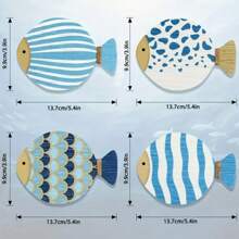4-Piece Set, Vintage Nautical Wooden Fish Wall Art Set - Coastal Blue Fish Sculpture, Suitable For Decorating Seaside Villas, Bathrooms, And Bedrooms