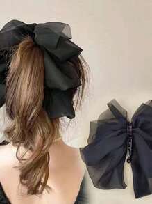 1/3 Pcs French Vintage Style Bow Decor Fashion Chiffon Banana For Women, Hair Accessories For Daily Use
