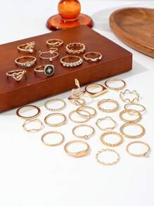 30pcs/Set Fashionable Multi-Element Rhinestone, Faux Pearl & Snake Wrap Rings Set For Women