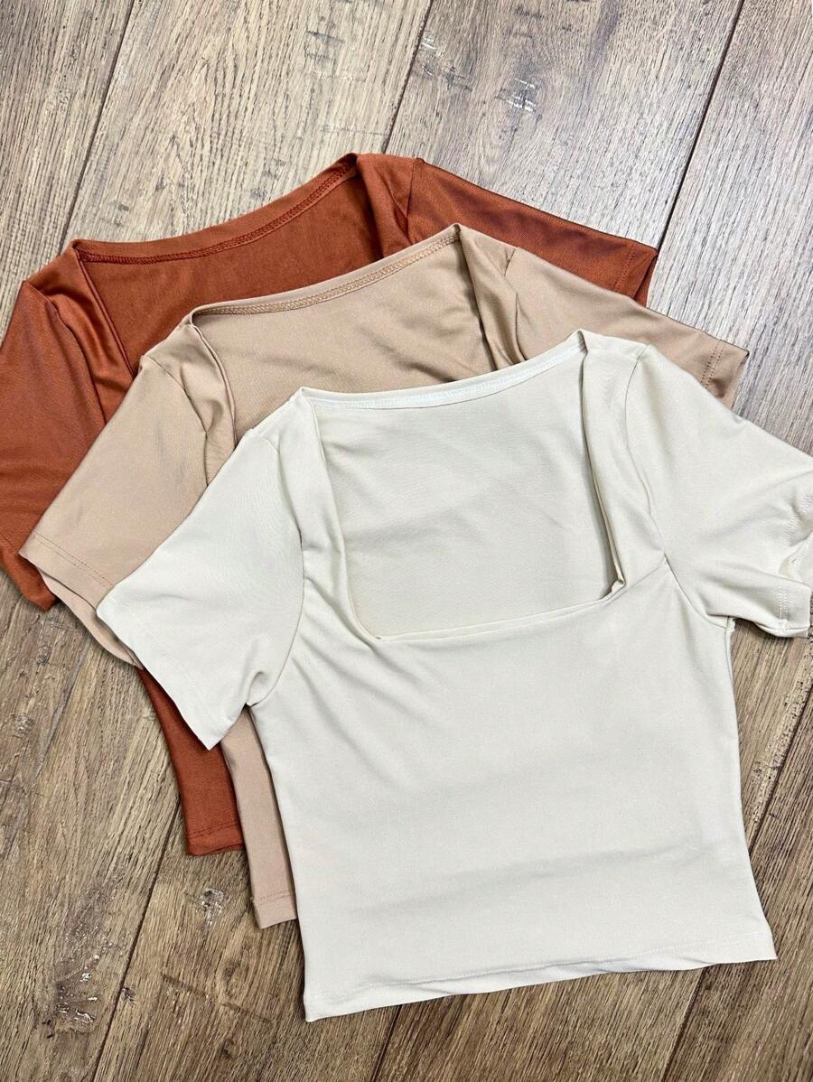 Square Suplex Cropped With Lining Casual Women's Kit With 3 - Brown/Nude/Sand - View 1