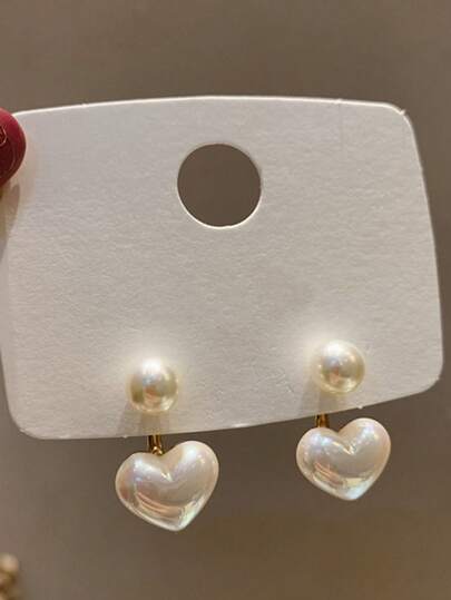 2/4/6 chiếc khuyên tai đính ngọc trai giả hình trái tim nhỏ đơn giản kiểu Hàn Quốc Dongdaemun dành cho nữ, phụ kiện thời trang thanh lịch, thích hợp cho ngày Valentine. Phụ kiện ngày lễ tình nhân.