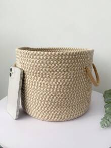 1pc Handmade Woven Storage Basket, Desktop Organizer For Cosmetics, Lipstick, Keys, Remote Controls, Kids Snacks And Toys