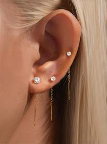 Kolczyki z 3 pojedynczymi oprawami w kształcie pierścienia, srebro próby 925, dla kobiet, luksusowe kolczyki z frędzlami, odpowiednie na imprezę, biżuterię ślubną