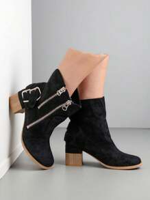 Royalfashion Drated 高跟靴（驼色） - 黑色-1 - 查看 5