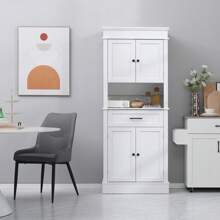 HOMCOM Armoire de cuisine buffet cuisine vaisselier meuble de rangement style moderne avec placards, étagères réglables, tiroir, et niche, pour salle à manger, salon, 74 x 39,5 x 183 cm, blanc - Blanc - Voir 7