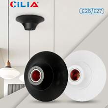 CILIA 2pcs E26/E27 Lamp Holder - Durable Bulb Socket Base,Light Socket With Grounded Base,Roundness Ceiling Wall Fixing Holder,White/Black