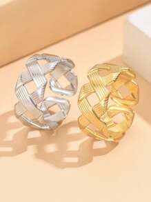 1 Piece Elegant Vintage Braided Stainless Steel Adjustable Open Ring, 18K Gold Plated Non-Fading Jewelry, Women Everyday Wear
