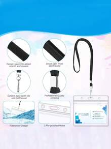 ﻿ 1/10/12pcs Clear Plastic Horizontal Name Tags Badge ID Card Holders And 30Pcs Black Flat Neck Lanyards With Swivel Hook,School Supplies,Back To School