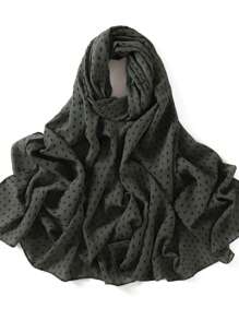 1 件新款格纹和波尔卡圆点印花珍珠雪纺围巾，女式围脖头巾披肩，尺码 201-210