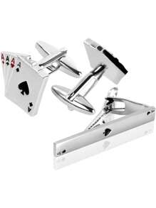 Creatieve speelkaarten Franse manchetknopen & stropdas clip set voor mannen, luxe accessoire cadeau voor Vaderdag & Valentijnsdag, moeder, moederdag, cadeau