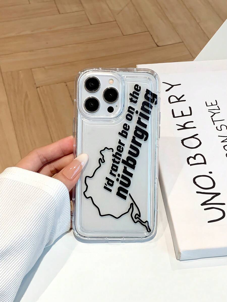 Minimalist & Fashionable Map & Letter Transparent Airbag Anti-Drop Mobile Phone Case Compatible With Apple Phones - Multicolor - View 1