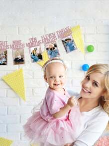 1st Birthday Photo Banner For Baby From Newborn To 12 Months, 1st Birthday Decorations Girl Monthly Milestones Garland | First Birthday Photo Banner Pre-Strung With Frame (Rose Gold)