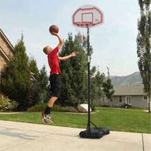 HOMCOM Canestro Basket ad Altezza Regolabile con Base Riempibile e 2 Ruote, Canestro da Basket in Acciaio, PE e HDPE, 70x45x258-314cm, Rosso - Rosso - Visualizzare 1