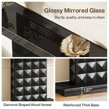 Tribesigns 47-Inch Mirrored Console Table, Modern Black Sofa Table With Glass Mirror Finish For Living Room, Entryway, Hallway