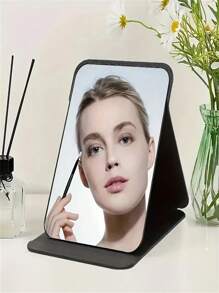 1pc Portable Folding Makeup Mirror With Frame - Visually Appealing Black Desktop Vanity Mirror For Dorm, Office Or Home Use, Compact And Fashionable Design, Great For On-The-Go Grooming Home Bathroom Decor Fall Decor Makeup Organizer Bathroom Accessories Back To School