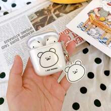 Minimalist Teddy Bear Design AirPods 1/2/Pro 3/4/5 Wireless Bluetooth Earphone Case, Soft Cartoon Protective Cover, - Clear - View 3