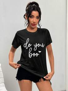 新款女装夏季露肩休闲短袖上衣黑色，适合居家休闲百搭，运动内衣，四季皆可穿短袖T标语成长发光金叶字母