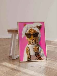 1pc Modern Leopard Print Morning Coffee Color Dopamine Print Oil Painting Poster Living Room Home Decoration Picture, Frameless