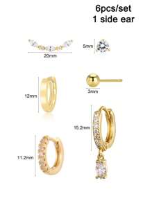 6Pcs One Side Ear Cubic Zirconia Dangle Earrings Set For Women Zirconia Hoop Earrings Fashion Jewelry - 6pcs/set - View 5