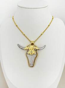 1 pieza Collar colgante de cabeza de toro metálico-acrílico chapado en oro, plateado y negro de moda y personalizado, adecuado para uso diario de hombres y mujeres