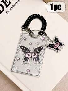 حامل بطاقات أعمال أكريليك أسود بتصميم فراشة و-نجمة، مع سلسلة مفاتيح رياسية، يستخدم لالتقاط الصور وتخزين البطاقات، حامل بطاقات أعمال لعيد الحب، محفظة حامل بطاقات أعمال، حامل بطاقات ائتمان، حامل بطاقة هوية