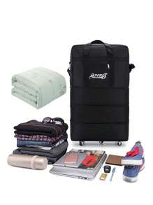 1PC Waterproof Large-Capacity Folding Air Check-In Bag Travel Bag Large-Capacity Luggage Bag Women's Storage Bag Outgoing Handbag With Wheels Universal Wheel Folding Expansion Luggage Bag Air Check-In Bag Overseas Study Moving Travel Bag Bag For School School Accessories School Stuff - Black - View 5