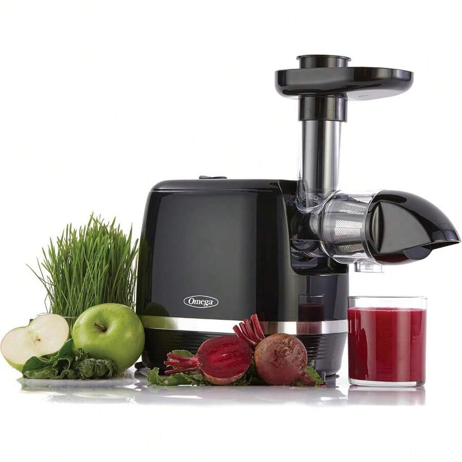 Omega H3000D Cold Press 365 Exprimidor extractor de masticaje lento crea deliciosas frutas, verduras y verde frondoso, alto rendimiento de jugo y conserva el valor nutricional, 150 W, negro - Negro - - Ver 1