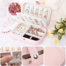 1 pieza Caja de joyería portátil de doble capa, organizador de joyas de viaje mini para aretes, anillos, collares, pulseras, almacenamiento multiusos, regalo del Día de San Valentín para joyas de mujer, para anillos, para collares, para pulseras, accesorio de joyería, bolsa de almacenaje de joyas, regalo de cumpleaños para mamá