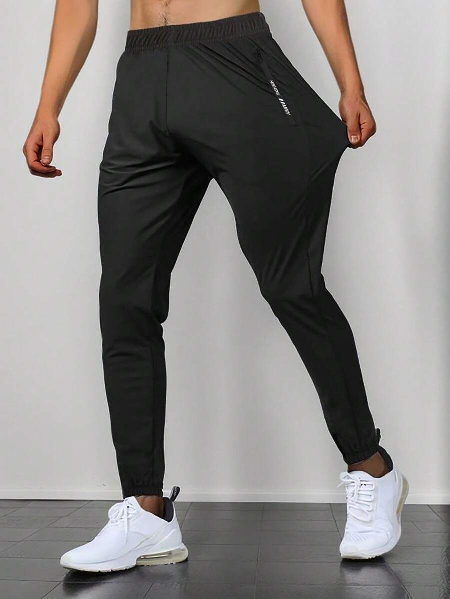 1pc Boys/Teens Casual Outdoor Sports Washable Loose Fit Versatile Ice Silk Thin High Elastic Comfortable Zipper Pocket Drawstring Pants, Suitable For Spring, Summer, Autumn, Winter - 黑色 - 查看 1