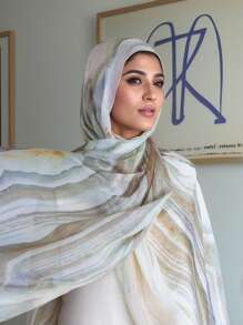1pc Women's Bohemian Landscape & Marble Print Alternative To VELA Hijab, Casual Street Style Couple Scarf, Suitable For Daily Wear, Autumn/Winter For Dress - Beige - View 2