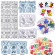 1件DIY水晶滴胶首饰模具蝴蝶结卡通站姿兔子坐姿熊/整页熊/站姿兔子坐姿熊硅胶模具