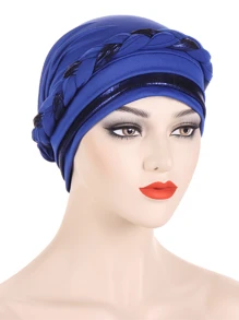 1pc Multicolor Braided Patchwork Muslin Hijab Cap, Fashion European And American Style Muslim Headwrap - A - View 2