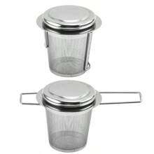 304 Stainless Steel Tea Drain With Lid Tea Strainer Collapsible Double Handle Tea Strainer With Lid Tea Brewer - Silver - View 3