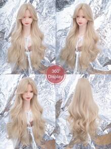前额蕾丝 4*1，1 片合成耐热卷发中分刘海假发金色 30 英寸全编织日常自然逼真假发。