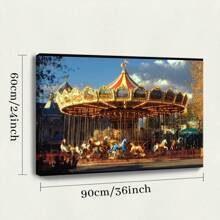 1 Pc, An Amusement Park With A Carousel, Original, Canvas, Wall Art, Living Room Wall Decorations, Bedrooms, Bathrooms, Frame Poster Art Prints, Hanging Paintings, Home Decoration, Festivals. Home Decoration Festivals 1