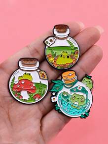 3Pcs The Frog In The Bottle Enamel Pins Cute Brooches Badge Lapel Pin For Backpack Clothes Accessories Animal Jewelry Birthday Gifts - Multicolor - View 1