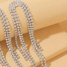 时尚水钻几何流苏耳环韩版一体式长流苏耳钉 - 銀色 - 查看 2