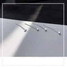 适合穿耳洞的立方体耳环，时尚的日常佩戴 - 銀色 - 查看 4