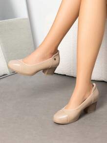 Women's  Chunky Low Block Pumps Closed Toe Shoes Comfortable Elegant Work Office Heels Round Toe Dress Shoes - 杏色 - 查看 3