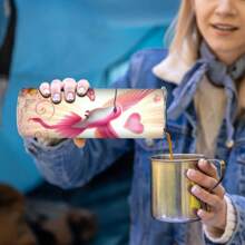1 Pc Highly Attractive Appearance, Pink Hummingbird Heart Print, 20oz Straight Cup, Stainless Steel Insulated Coffee Cup, Double-Sided Design, Double-Layer Insulation, Hot And Cold Safety, Exclusive Gift For Family And Friends, Suitable For Working From Home, Office Leisure, Camping Trips