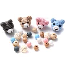 23pcs/Pack Handmade Crochet Bear Head With Silicone Beads Combination, Tassel Keychain DIY Craft Making Material Set - Bear Head Suit - View 3