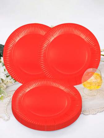 20pcs 9-Inch Red Disposable Plates, Red Birthday Party Decorations, Disposable Party Plates Dishes For Wedding, Birthday, Family Gathering, Daily Meals, Picnic, Camping
