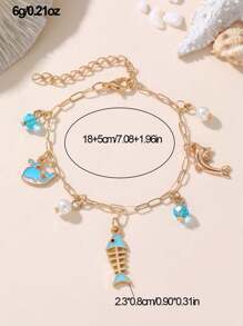 1pc Beach & Holiday Style Sea Series Shell, Starfish, Fish, Conch Pendant Bracelet For Girls - Multicolor - View 8