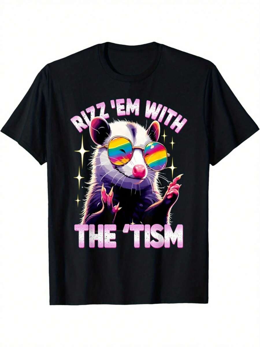 Camiseta de autista con meme de Possum Fun Rizz Em With The Tism - Negro - Ver 1