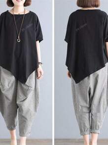 Asymmetric Hem Round Neck T-Shirt - Comfortable Short Sleeve T-Shirt Suitable For Spring And Summer, Loose Fit, Soft Fabric, Breathable, Lightweight, Casual Wear For Women In Warm Weather