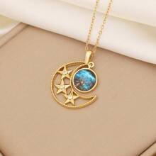 1 件星空、心形和蝴蝶设计吊坠项链，适合女性日常佩戴 - 金色 - 查看 4