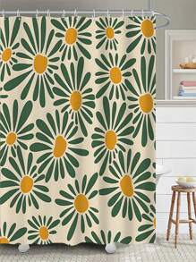 1pc Floral Printed Polyester Fabric Bathroom Waterproof Shower Curtain With 12 Hooks, Home Decor Home Bathroom Decor Fall Decor Bathroom Accessories Back To School