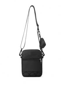 peach tree Nylon Small Sling Bag, Men Shoulder Bag Crossbody Earphone Bag Bucket Bag Light Messenger Bag, Suitable For Teenagers, College Students, Christmas Gift, Business Casual, Large Capacity With Zipper Closure, Great For Office, University, Autumn Gift Sling Bag For Men - Black - View 5