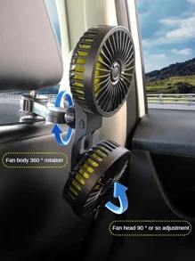 1 pièce Ventilateur de voiture, ventilateur de voiture à double tête USB, réglable sur 3 vitesses et rotatif à 360°, ventilateur de siège arrière de voiture, ventilateur arrière à double tête, fournissant une brise fraîche, une circulation d'air et de la fraîcheur, installation facile, design compact, convient pour les voitures, SUV, camions, camping-cars, berlines, également un excellent cadeau pour la famille et les amis