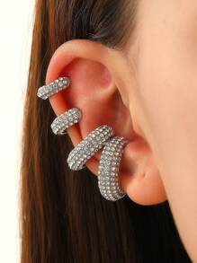 1 bộ Bông tai kẹp thời trang mới đính đá dày trang trí màu vàng/bạc thường ngày phù hợp cho phụ nữ - 34010295 - Xem 7